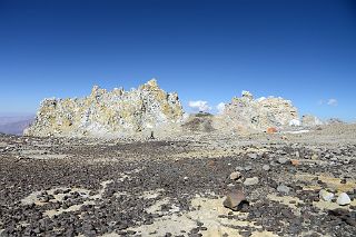 10 Aconcagua Camp 3 Colera 5980m With Jagged Rock Formations, Our Solitary Tent And An Emergency Shelter.jpg